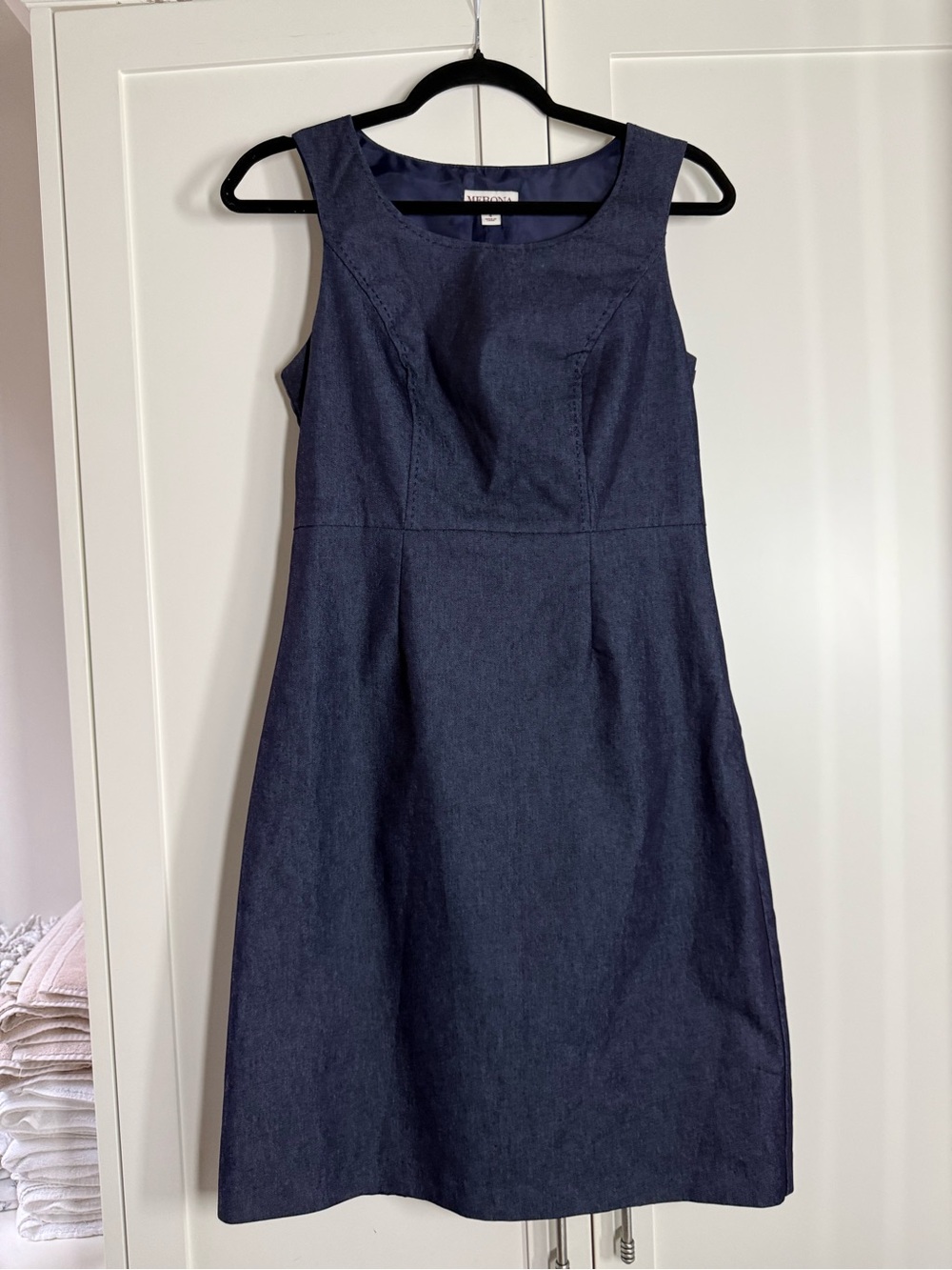 Navy Sleeveless Denim Sheath Dress